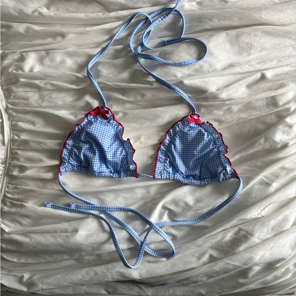 Blue and White Gingham Bikini Top